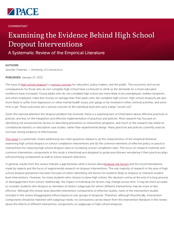 Examining the Evidence Behind High School Dropout Interventions PDF