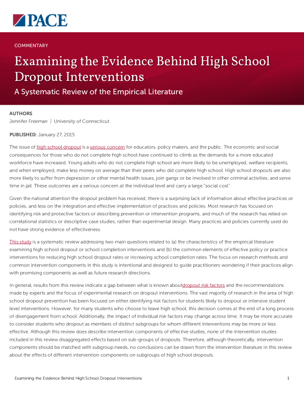 Examining the Evidence Behind High School Dropout Interventions PDF