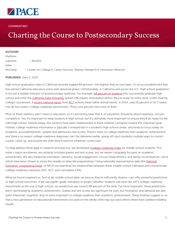 Charting the Course to Postsecondary Success PDF