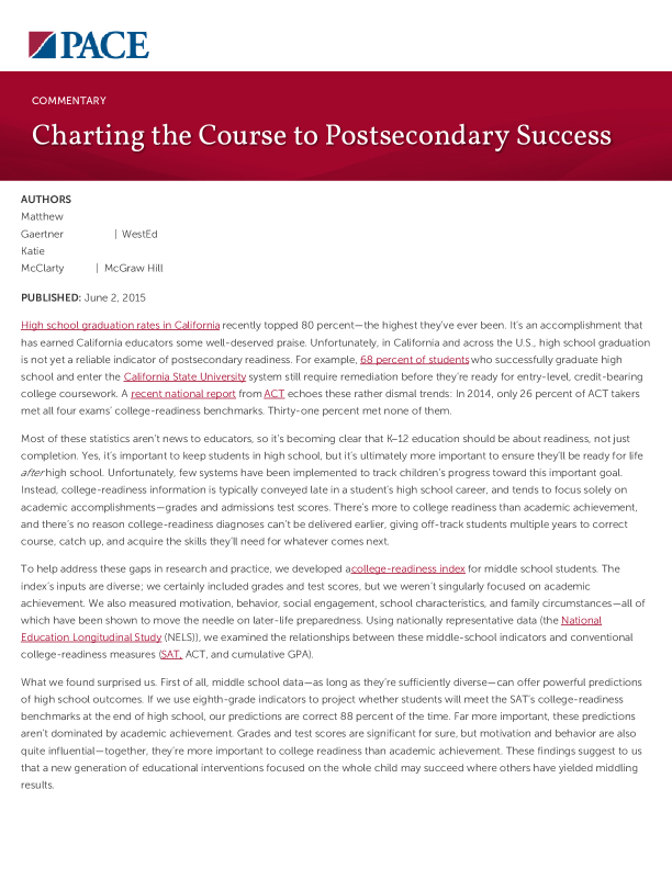 Charting the Course to Postsecondary Success PDF