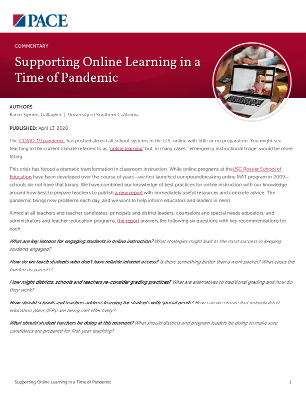 Supporting Online Learning in a Time of Pandemic PDF