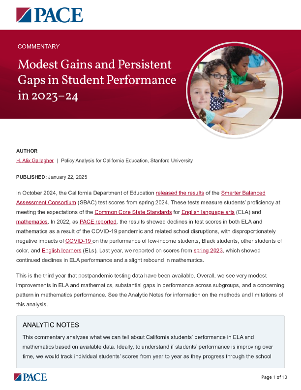 Modest Gains and Persistent Gaps in Student Performance in 2023–24 PDF