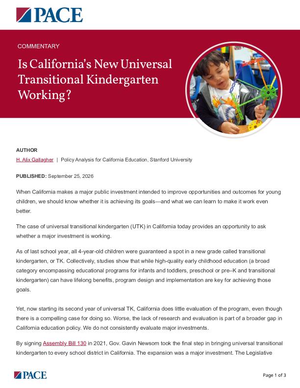 Is California’s New Universal Transitional Kindergarten Working? PDF