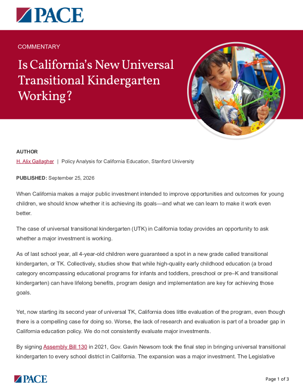 Is California’s New Universal Transitional Kindergarten Working? PDF