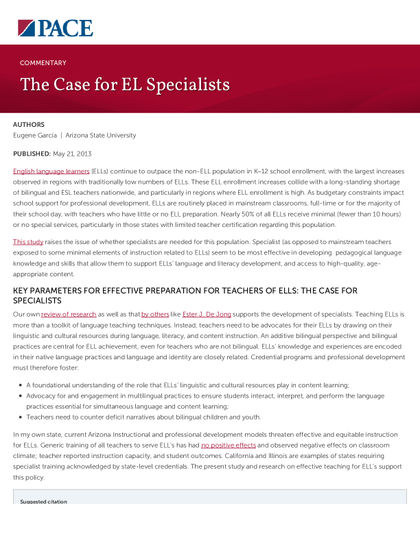 The Case for EL Specialists PDF
