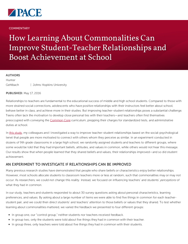How Learning About Commonalities Can Improve Student-Teacher Relationships and Boost Achievement at School PDF