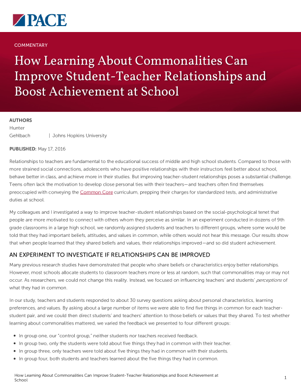 How Learning About Commonalities Can Improve Student-Teacher Relationships and Boost Achievement at School PDF