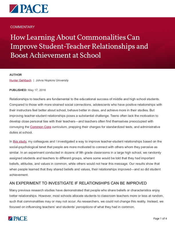 How Learning About Commonalities Can Improve Student-Teacher Relationships and Boost Achievement at School PDF