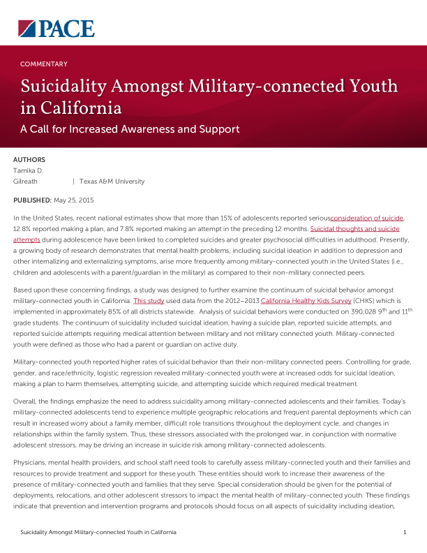 Suicidality Amongst Military-connected Youth in California PDF