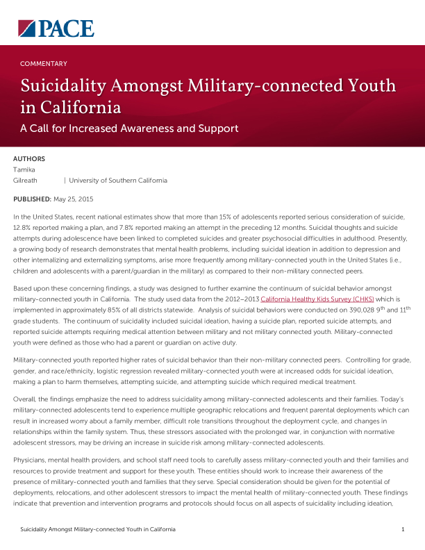 Suicidality Amongst Military-connected Youth in California PDF