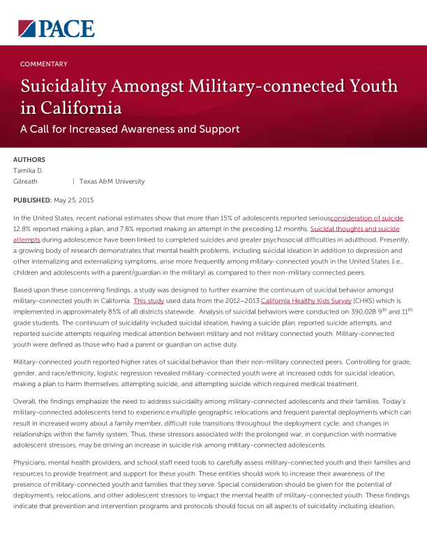 Suicidality Amongst Military-connected Youth in California PDF