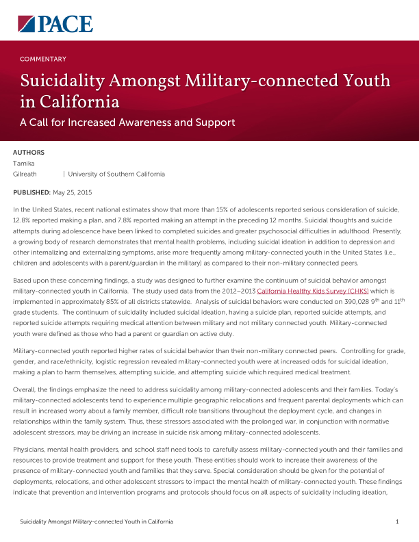 Suicidality Amongst Military-connected Youth in California PDF
