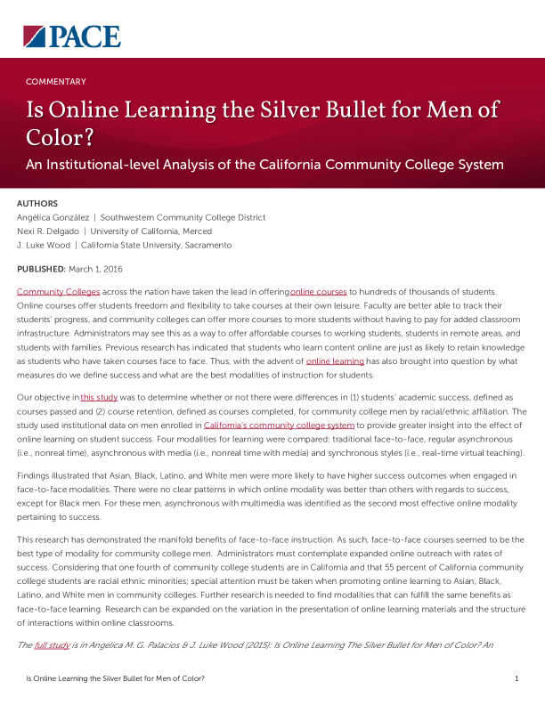 Is Online Learning the Silver Bullet for Men of Color? PDF