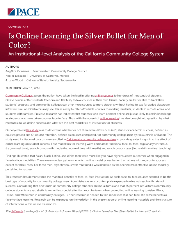 Is Online Learning the Silver Bullet for Men of Color? PDF