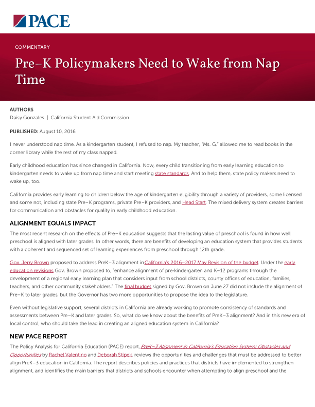 Pre–K Policymakers Need to Wake from Nap Time PDF
