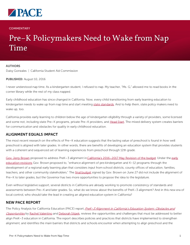 Pre–K Policymakers Need to Wake from Nap Time PDF