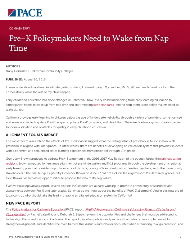Pre–K Policymakers Need to Wake from Nap Time PDF
