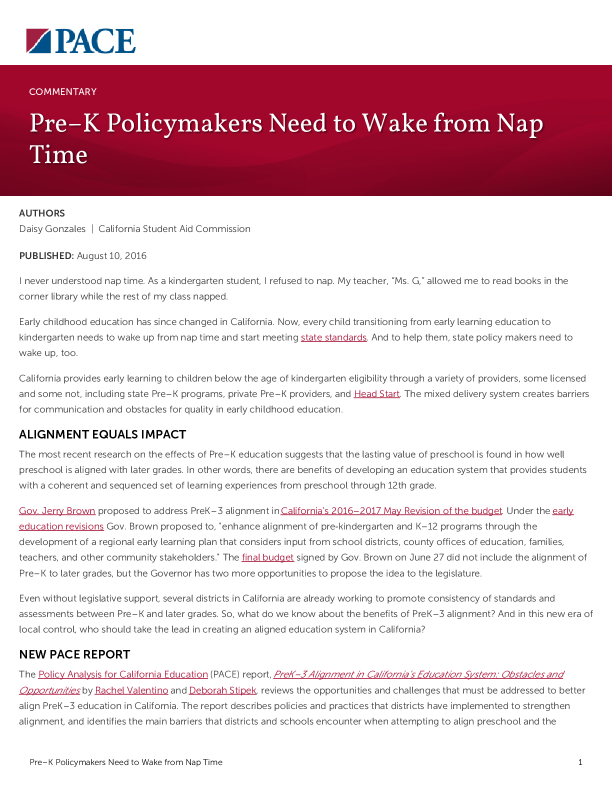 Pre–K Policymakers Need to Wake from Nap Time PDF