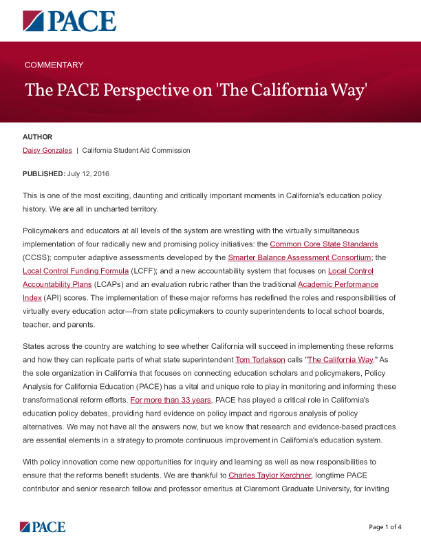 The PACE Perspective on 'The California Way' PDF