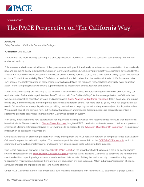 The PACE Perspective on 'The California Way' PDF