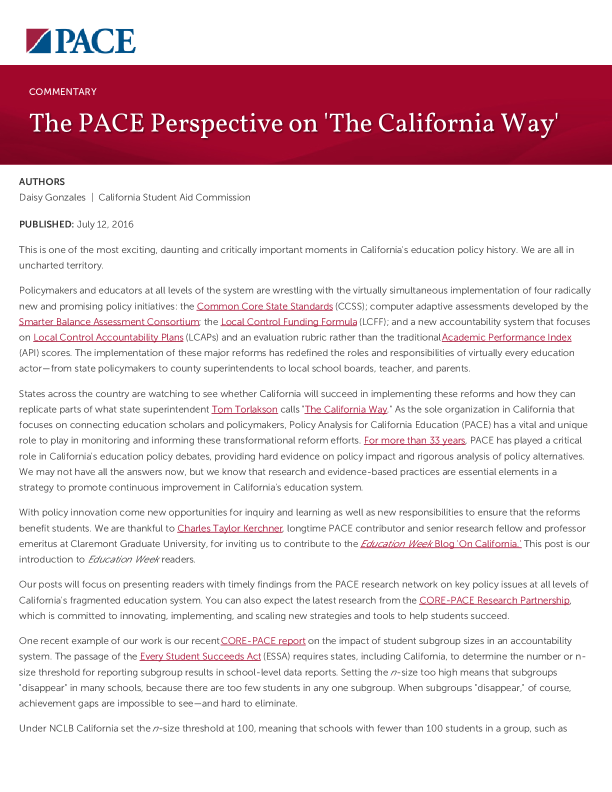 The PACE Perspective on 'The California Way' PDF