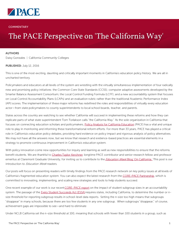 The PACE Perspective on 'The California Way' PDF