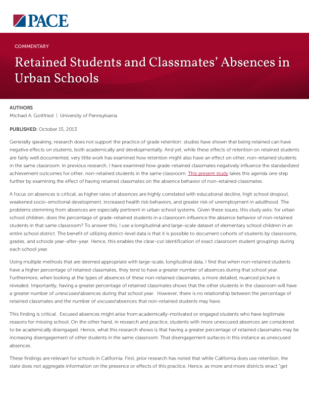 Retained Students and Classmates’ Absences in Urban Schools PDF