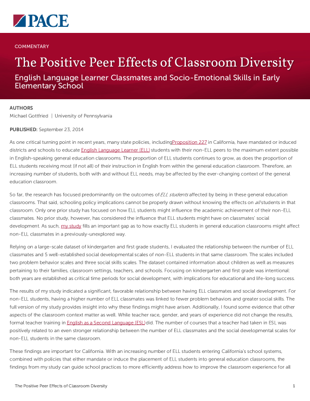 The Positive Peer Effects of Classroom Diversity PDF