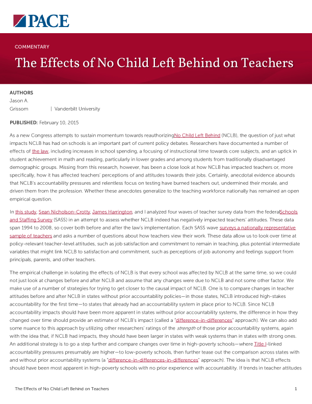 The Effects of No Child Left Behind on Teachers PDF