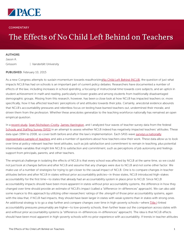 The Effects of No Child Left Behind on Teachers PDF