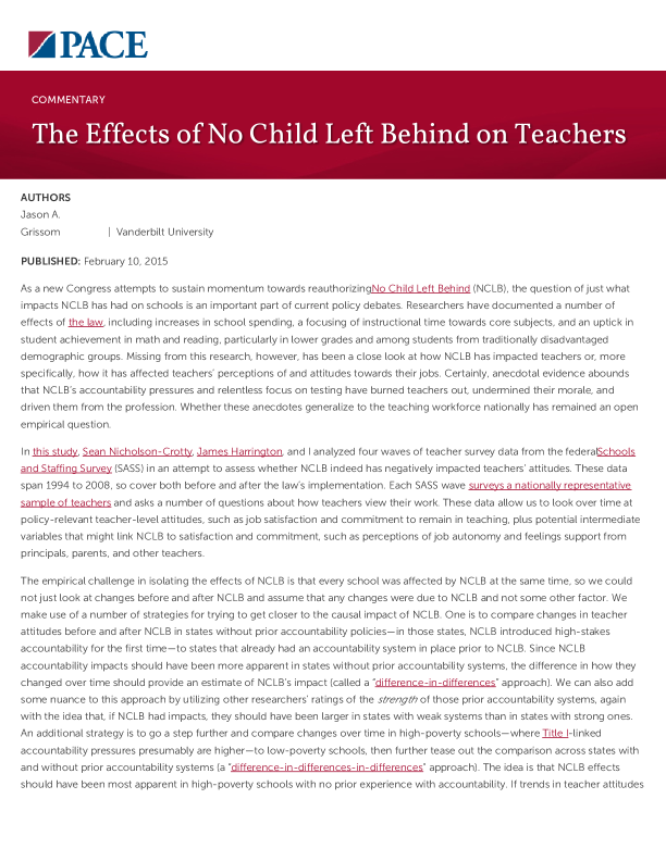 The Effects of No Child Left Behind on Teachers PDF