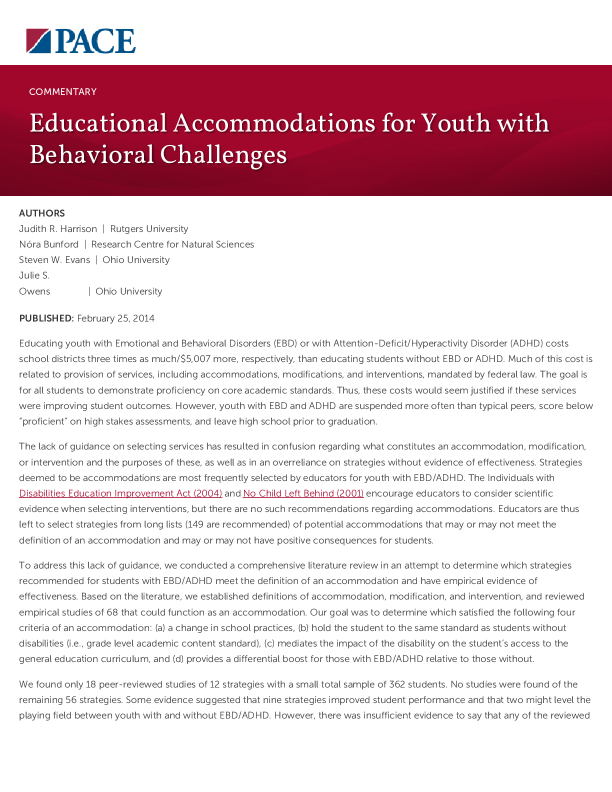 Educational Accommodations for Youth with Behavioral Challenges PDF
