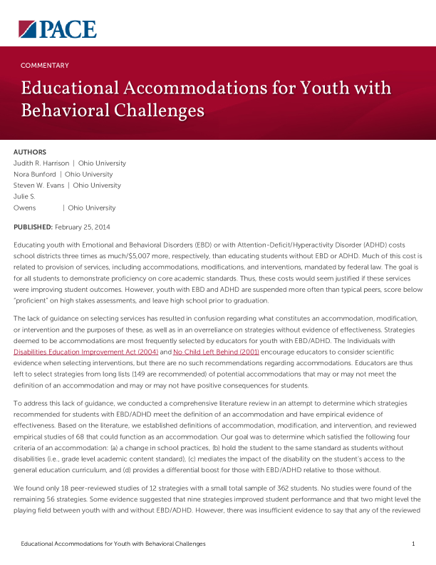 Educational Accommodations for Youth with Behavioral Challenges PDF