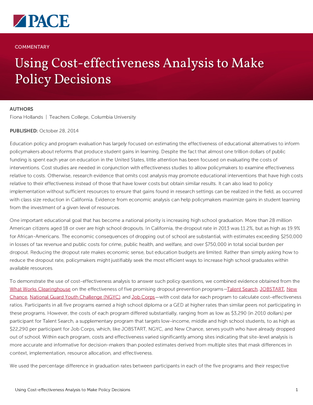 Using Cost-effectiveness Analysis to Make Policy Decisions PDF