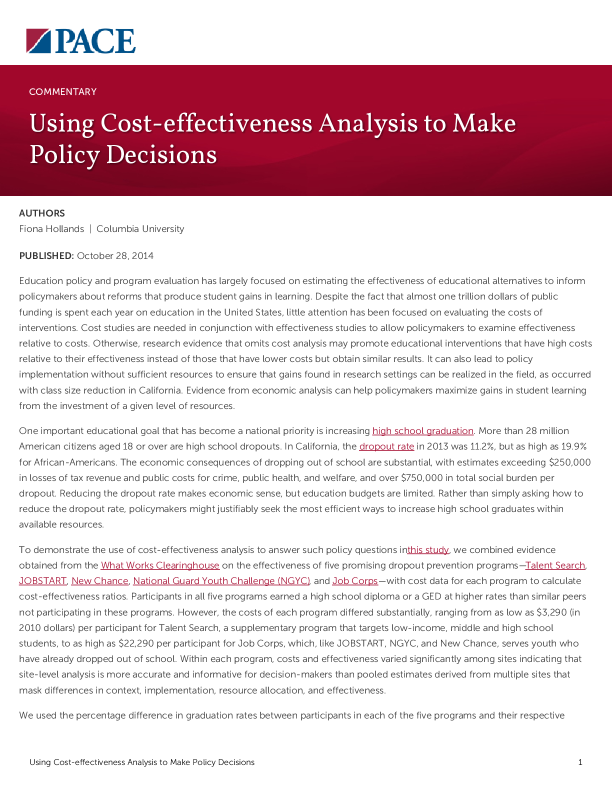 Using Cost-effectiveness Analysis to Make Policy Decisions PDF