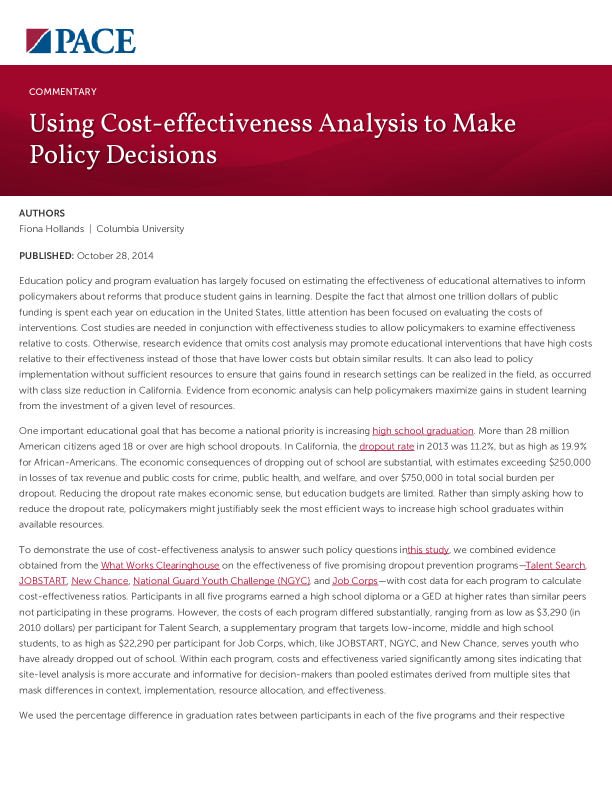 Using Cost-effectiveness Analysis to Make Policy Decisions PDF