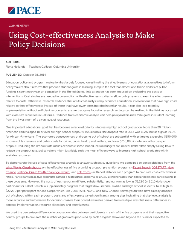 Using Cost-effectiveness Analysis to Make Policy Decisions PDF