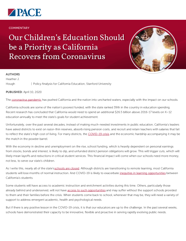 Our Children’s Education Should be a Priority as California Recovers from Coronavirus PDF