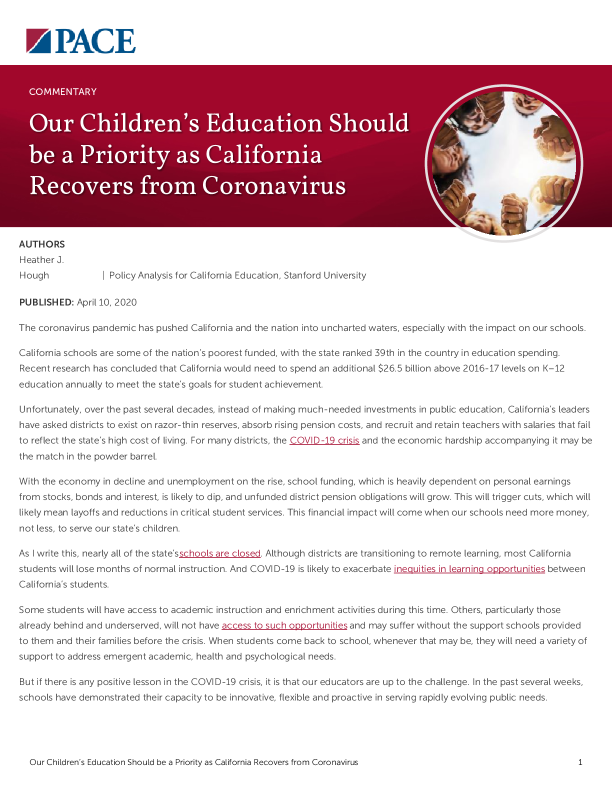 Our Children’s Education Should be a Priority as California Recovers from Coronavirus PDF