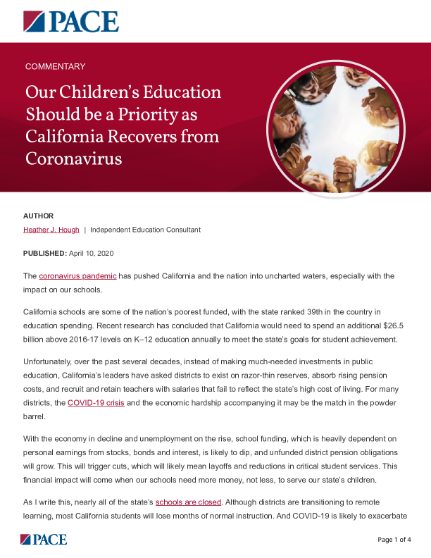 Our Children’s Education Should be a Priority as California Recovers from Coronavirus PDF