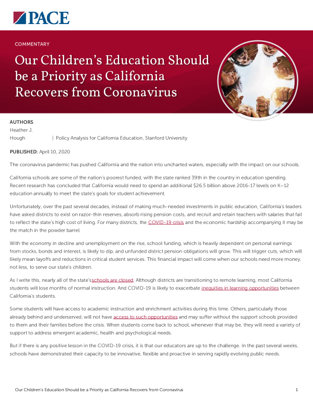 Our Children’s Education Should be a Priority as California Recovers from Coronavirus PDF