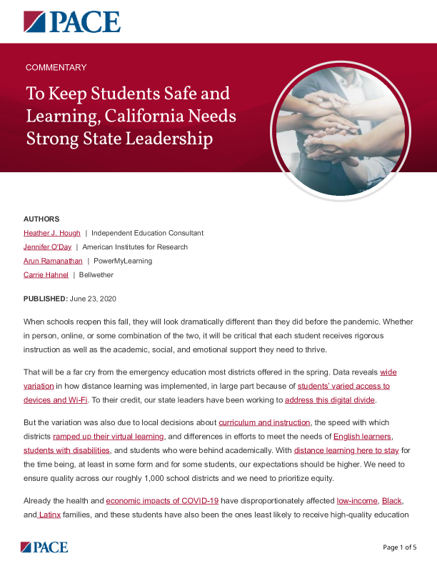 To Keep Students Safe and Learning, California Needs Strong State Leadership PDF