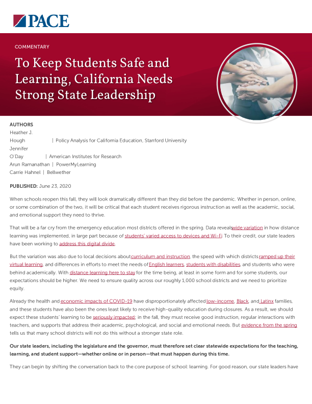 To Keep Students Safe and Learning, California Needs Strong State Leadership PDF