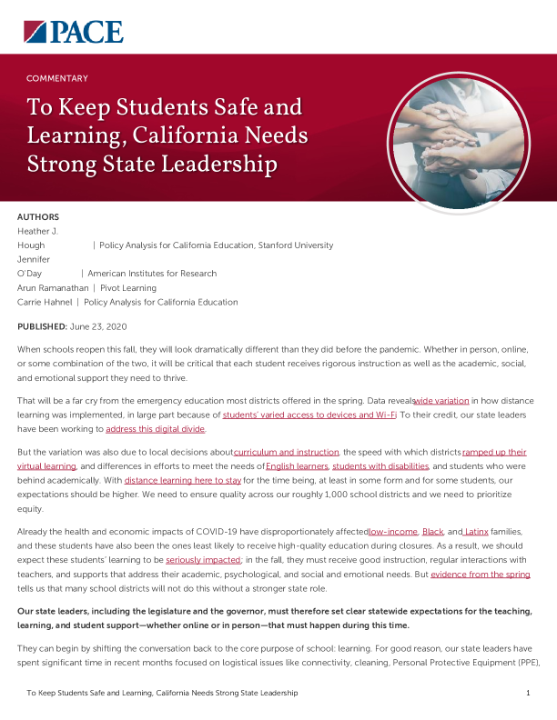 To Keep Students Safe and Learning, California Needs Strong State Leadership PDF