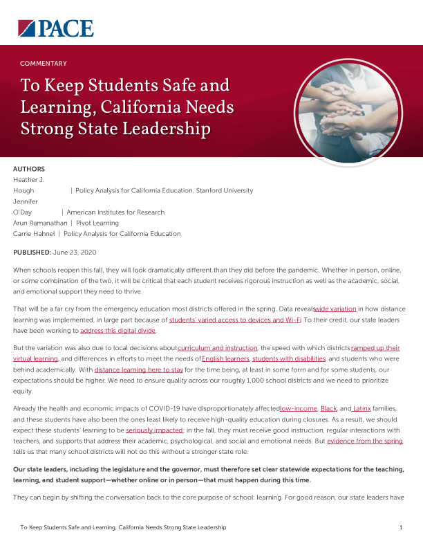 To Keep Students Safe and Learning, California Needs Strong State Leadership PDF