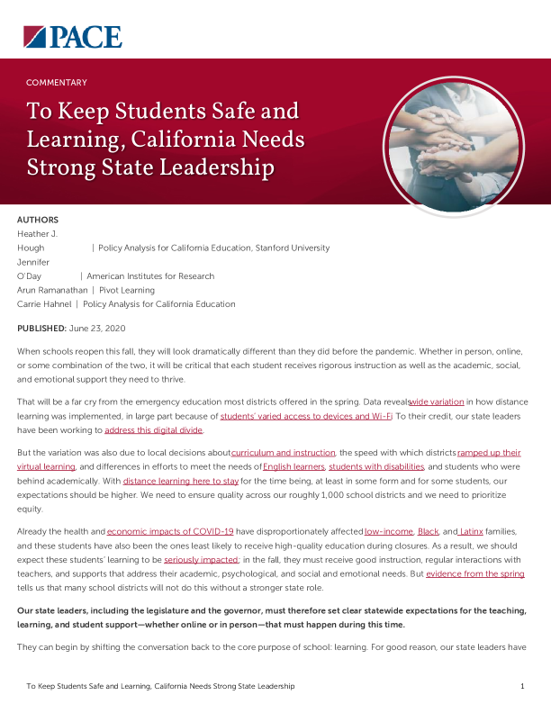 To Keep Students Safe and Learning, California Needs Strong State Leadership PDF