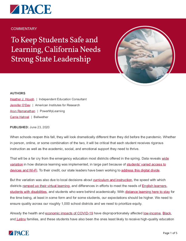To Keep Students Safe and Learning, California Needs Strong State Leadership PDF