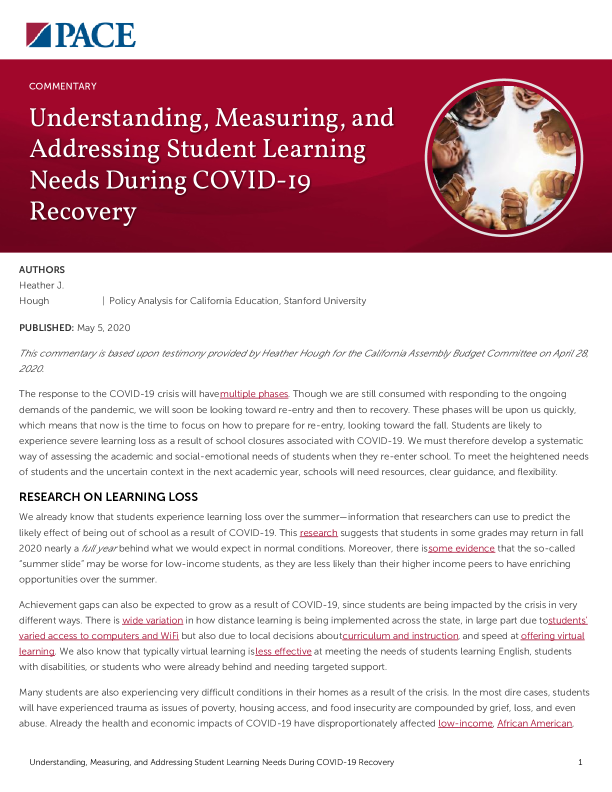 Understanding, Measuring, and Addressing Student Learning Needs During COVID-19 Recovery PDF