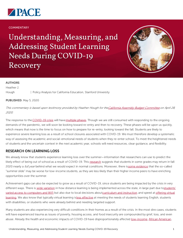 Understanding, Measuring, and Addressing Student Learning Needs During COVID-19 Recovery PDF