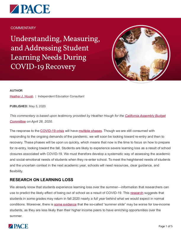 Understanding, Measuring, and Addressing Student Learning Needs During COVID-19 Recovery PDF